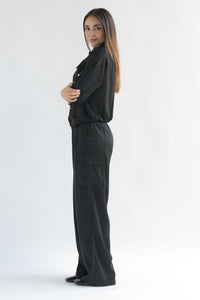 Fashion Styled Set Pantalón y Blusa cargo satín Negro