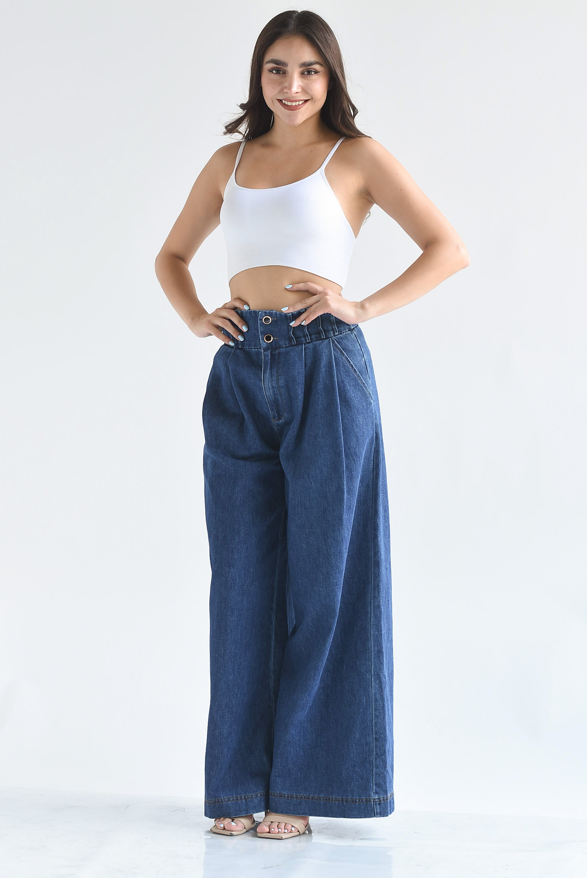 Pantalón super wide pretina ancha Denim