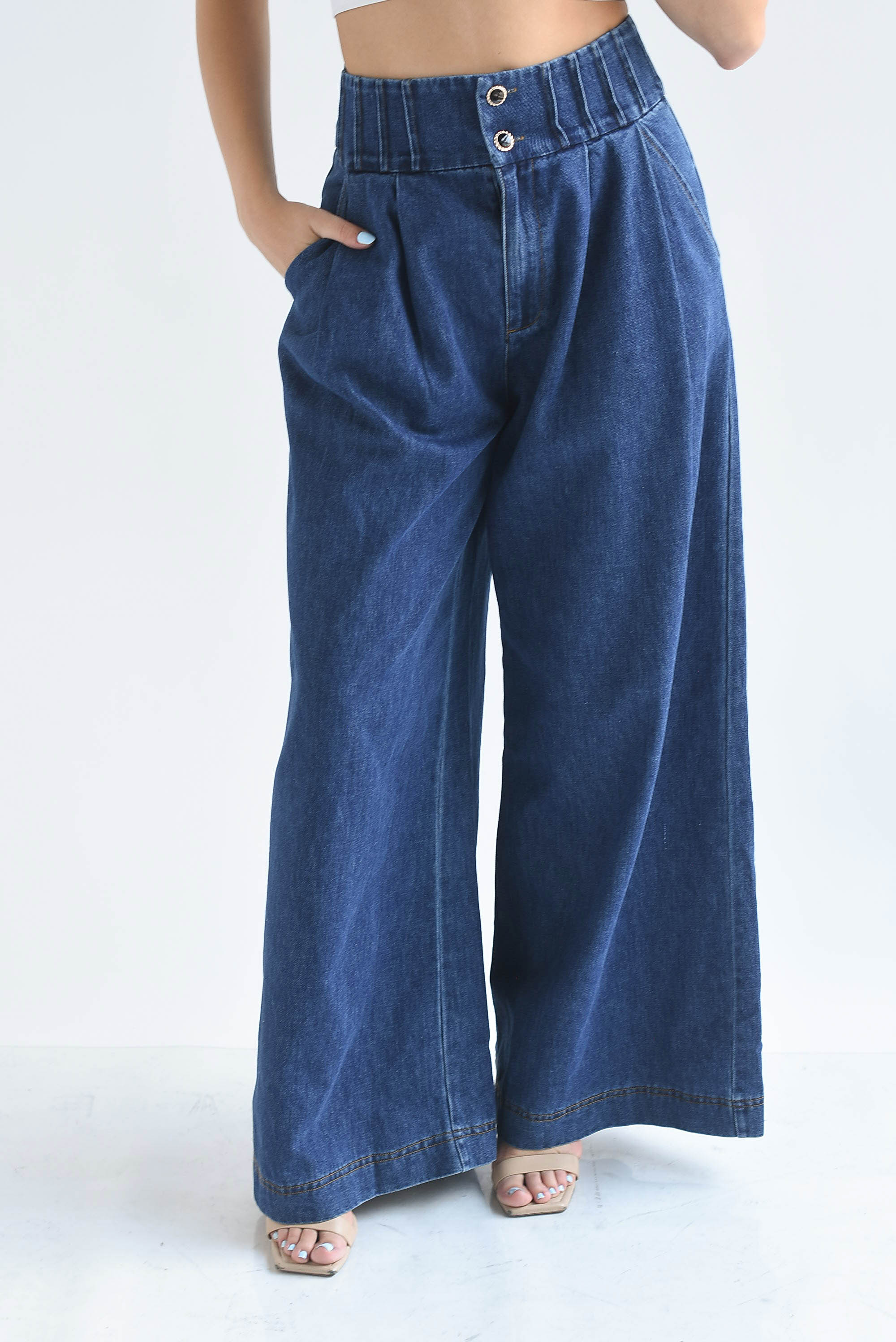 Pantalón super wide pretina ancha Denim