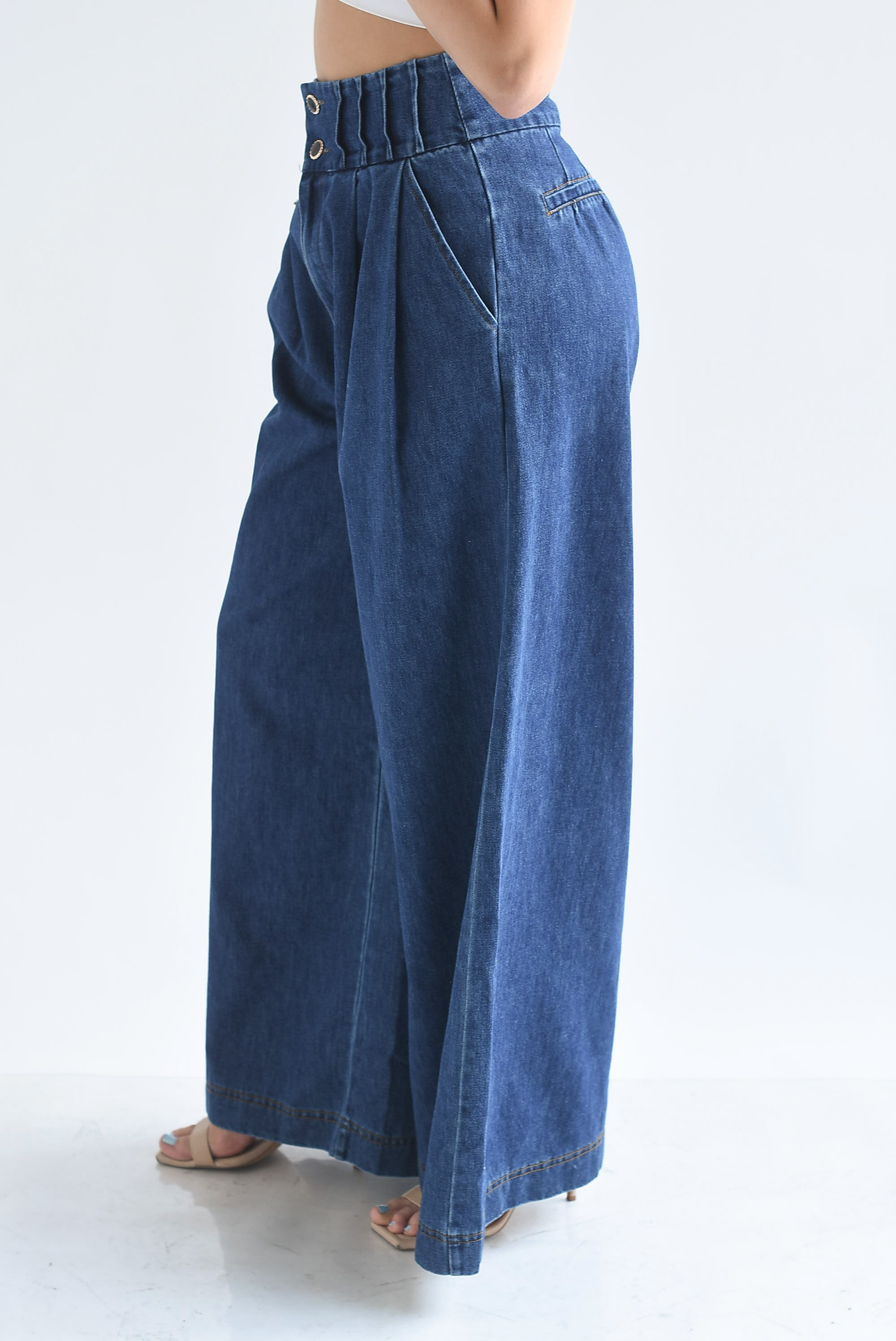 Pantalón super wide pretina ancha Denim