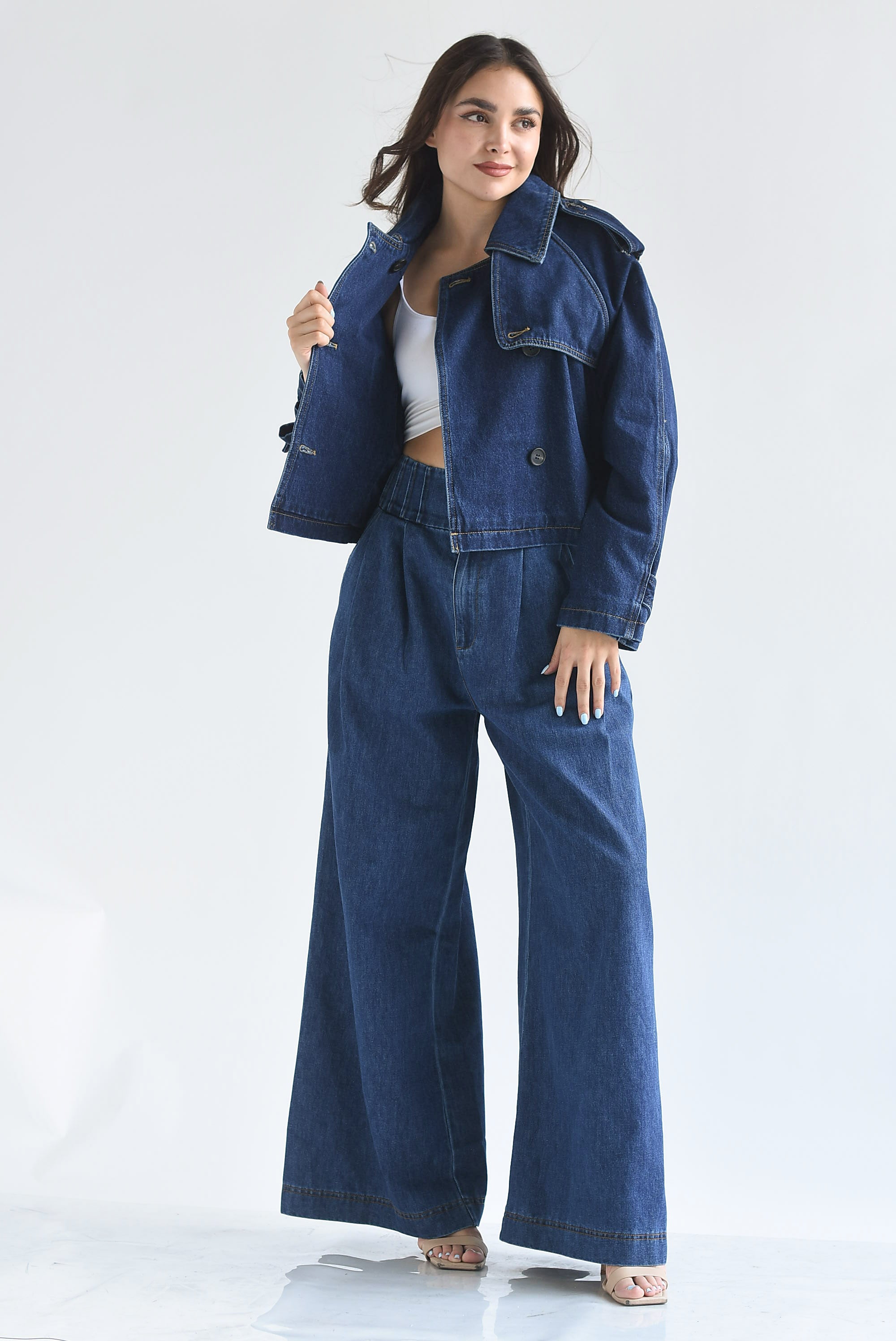 Pantalón super wide pretina ancha Denim