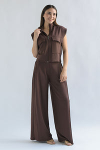 Fashion Styled Set Pantalón pinza lateral y Chaleco Espresso