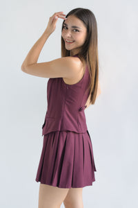 Fashion Styled Romper Falda Tablas con Chaleco Vino