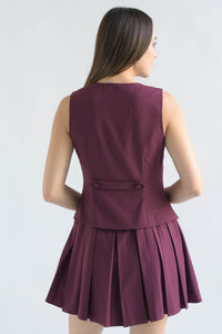 Fashion Styled Romper Falda Tablas con Chaleco Vino