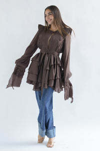Fashion Styled Blusa larga olán Espresso