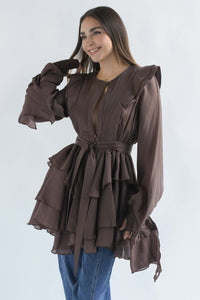 Fashion Styled Blusa larga olán Espresso