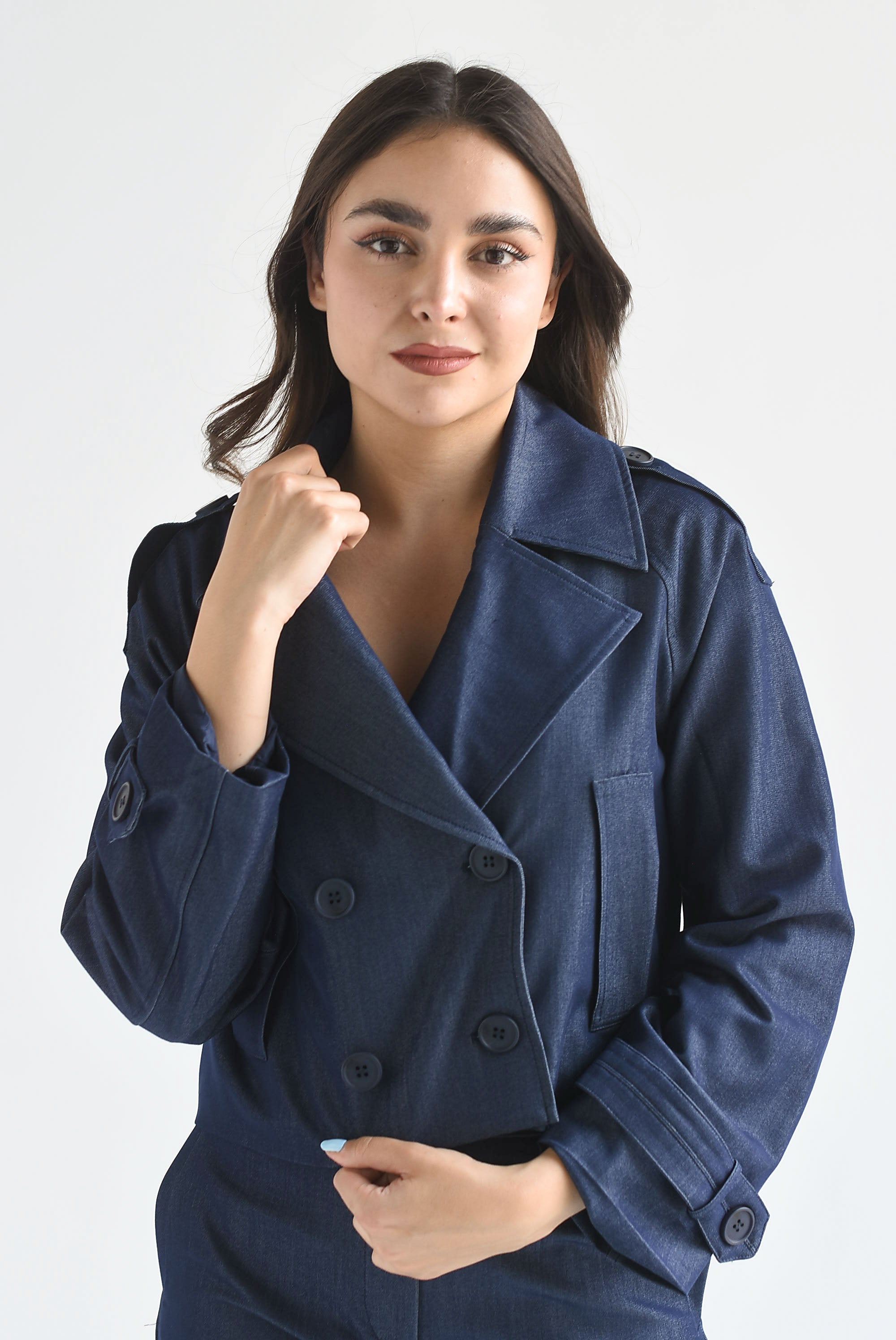 Gabardina crop botones cruzados fake Denim