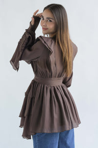 Fashion Styled Blusa larga olán Espresso