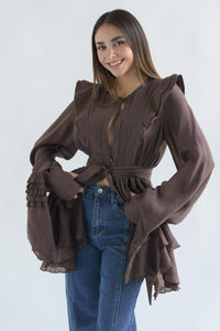 Fashion Styled Blusa larga olán Espresso