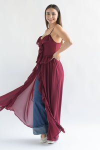 Fashion Styled Maxi blusa olanes tira encaje Rojo