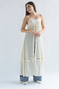Fashion Styled Maxi blusa tira bordada flores Ivory