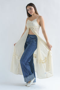 Fashion Styled Maxi blusa tira bordada flores Ivory