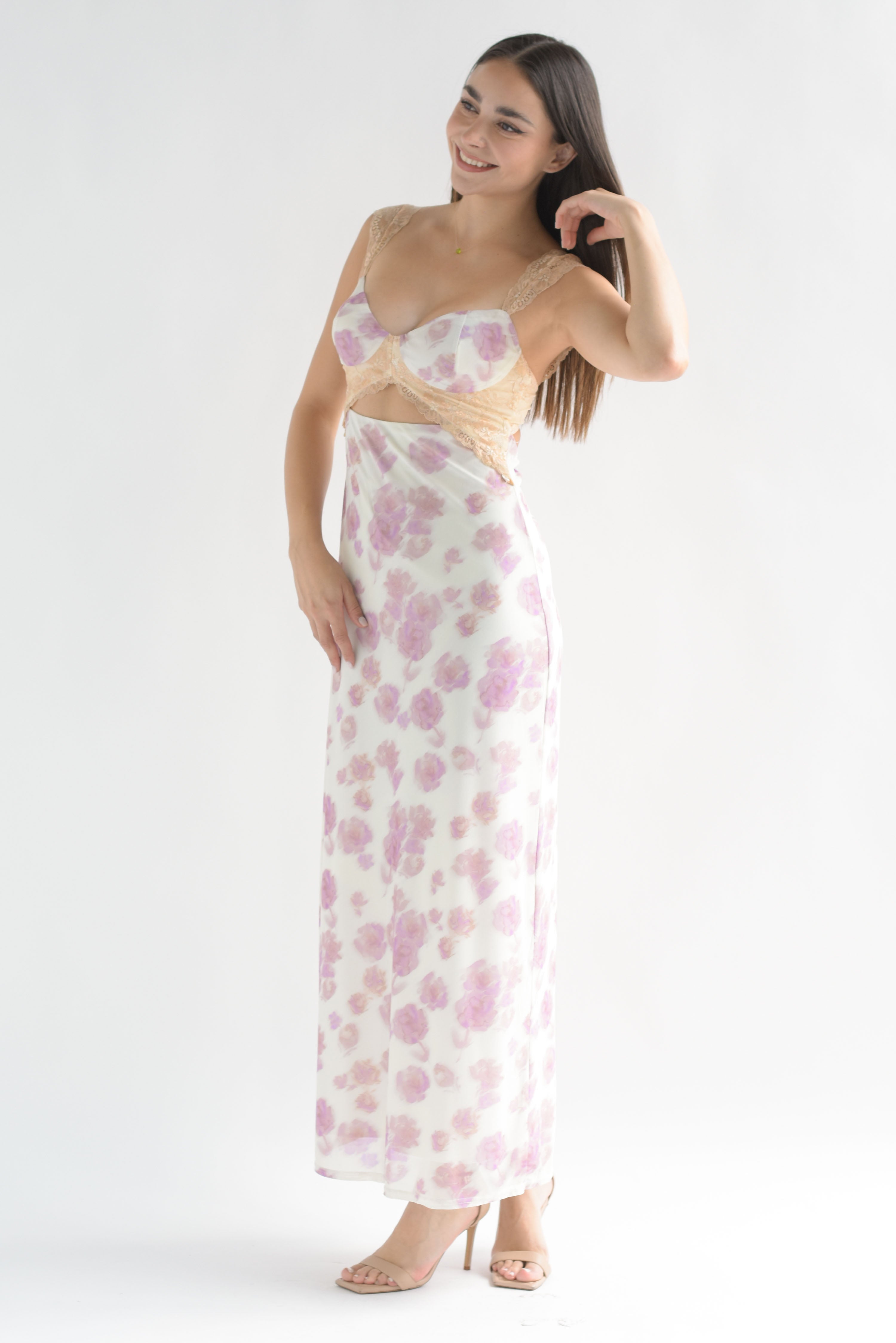 Vestido mesh cut-out encaje Ivory