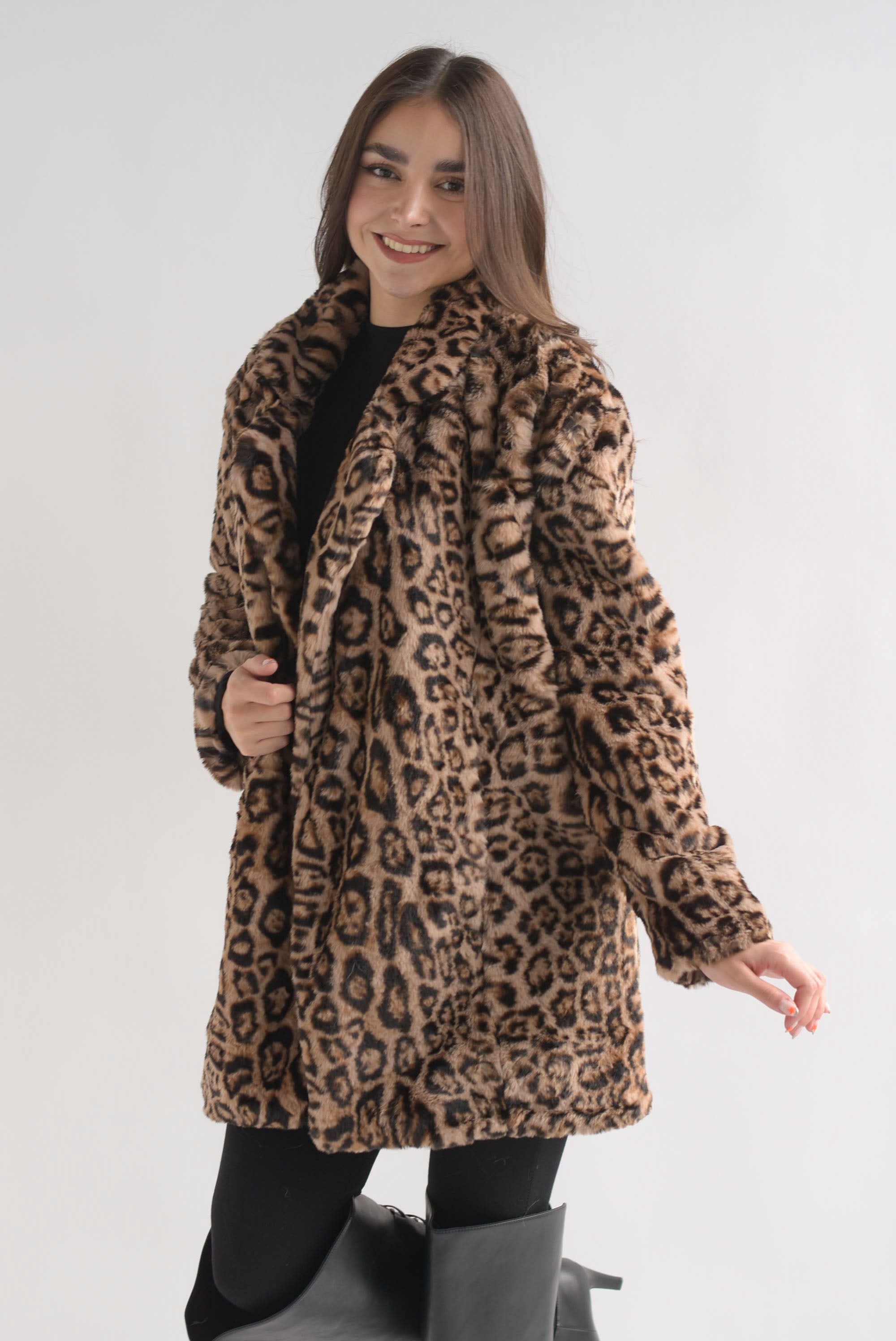Abrigo midi faux fur Leopardo