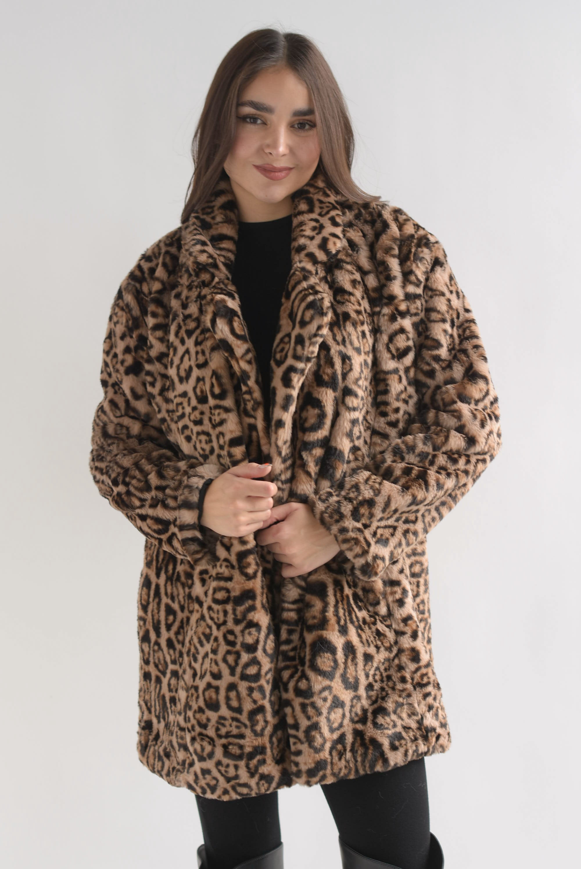Abrigo midi faux fur Leopardo
