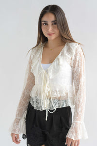 Fashion Styled Blusa encaje olanes lazos Blanco