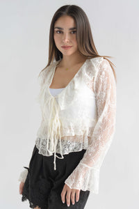 Fashion Styled Blusa encaje olanes lazos Blanco