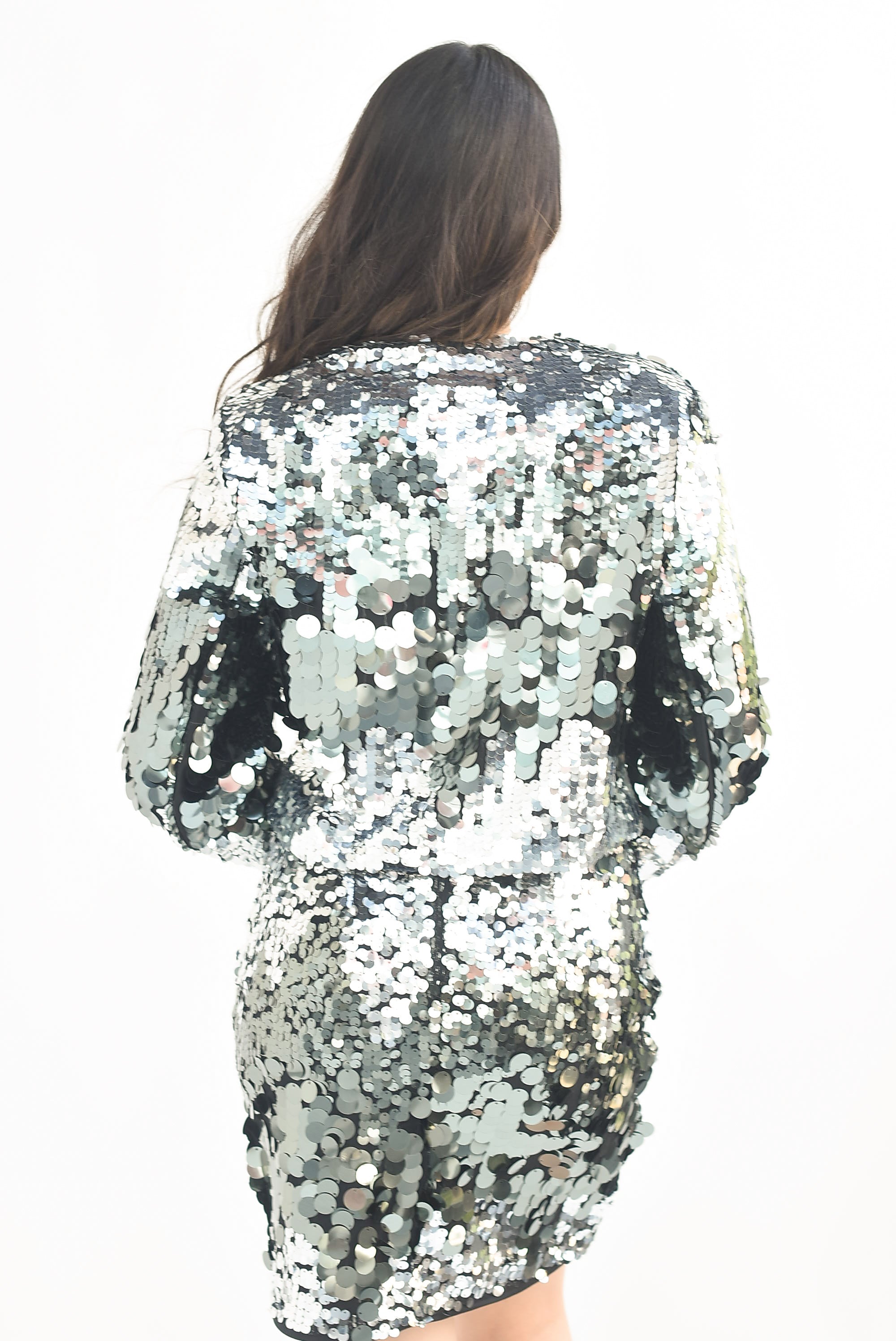 Set Falda y Blazer crop lentejuelas Plata