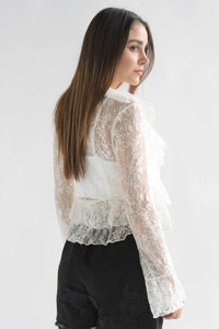 Fashion Styled Blusa encaje olanes lazos Blanco