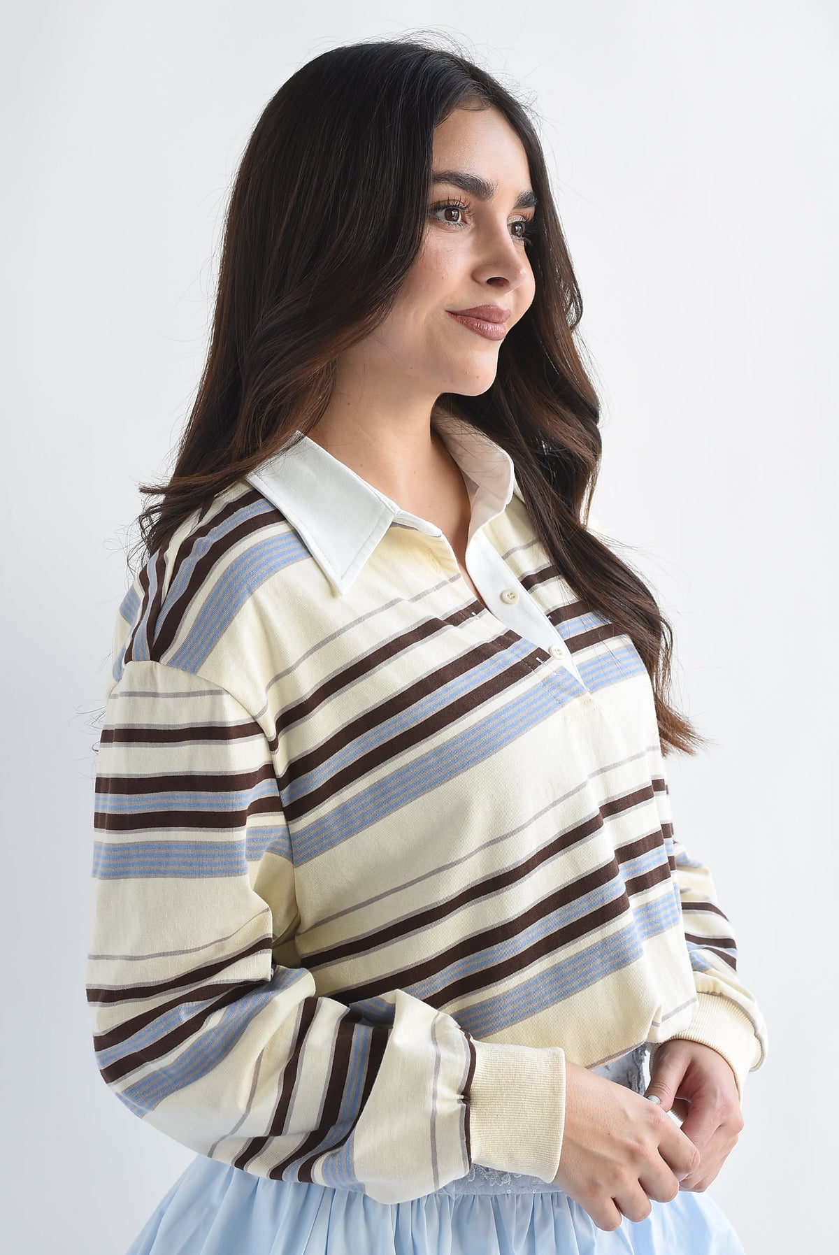 Blusa globo cuello polo rayas