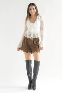 Fashion Styled Short suede encaje Café