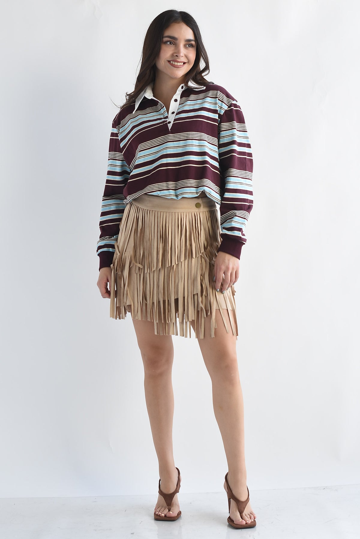 Blusa globo cuello polo rayas