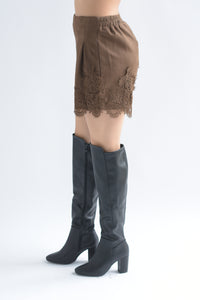 Fashion Styled Short suede encaje Café