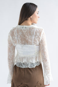 Fashion Styled Blusa encaje olanes lazos Blanco