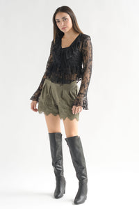 Fashion Styled Short suede encaje Verde Olivo