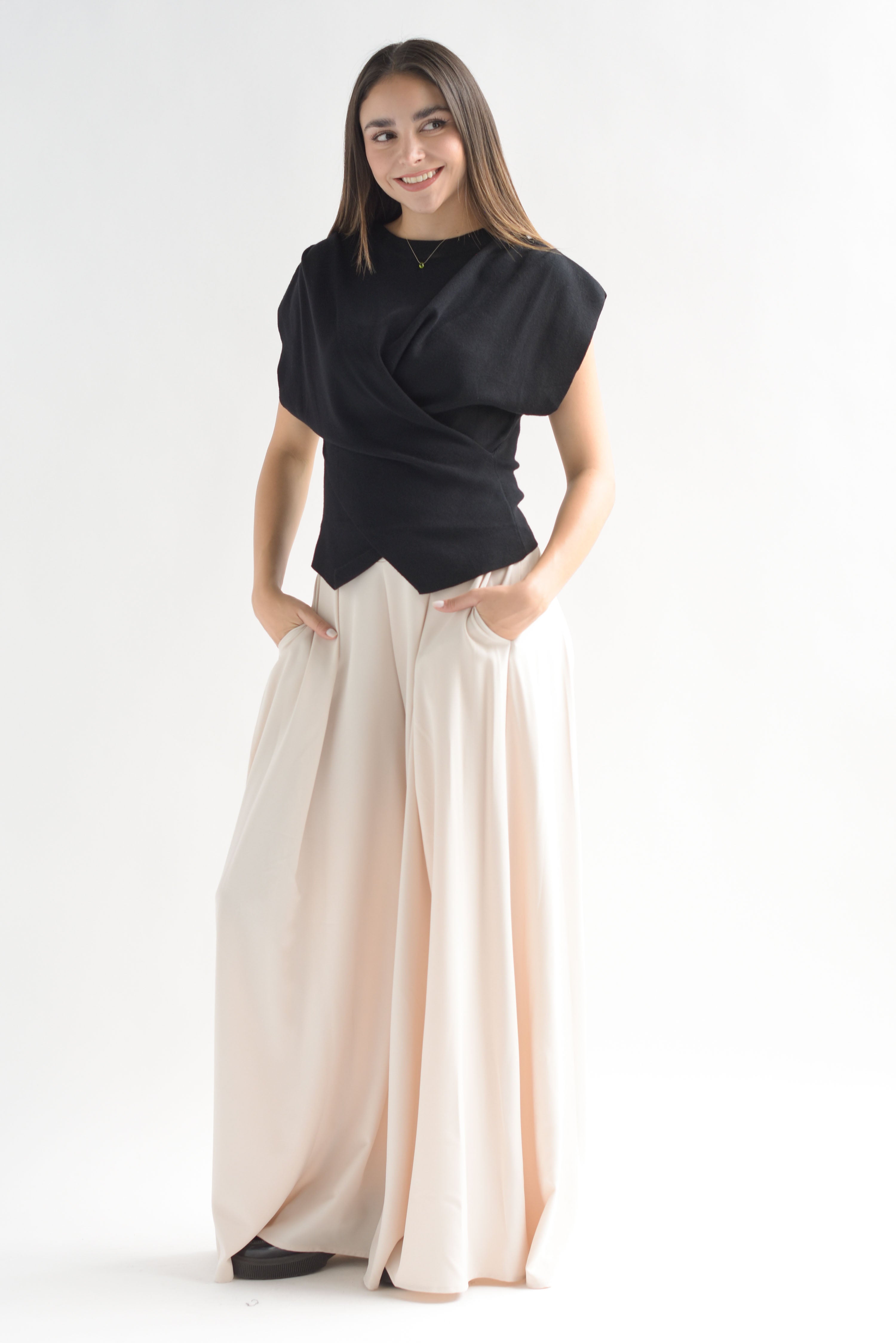 Pantalón sastre pata de elefante Beige