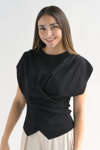 Fashion Styled Blusa punto asimétrica cruzada Negro