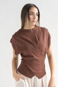 Fashion Styled Blusa punto asimétrica cruzada Espresso