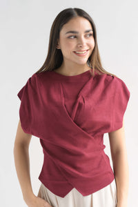 Fashion Styled Blusa punto asimétrica cruzada Rojo