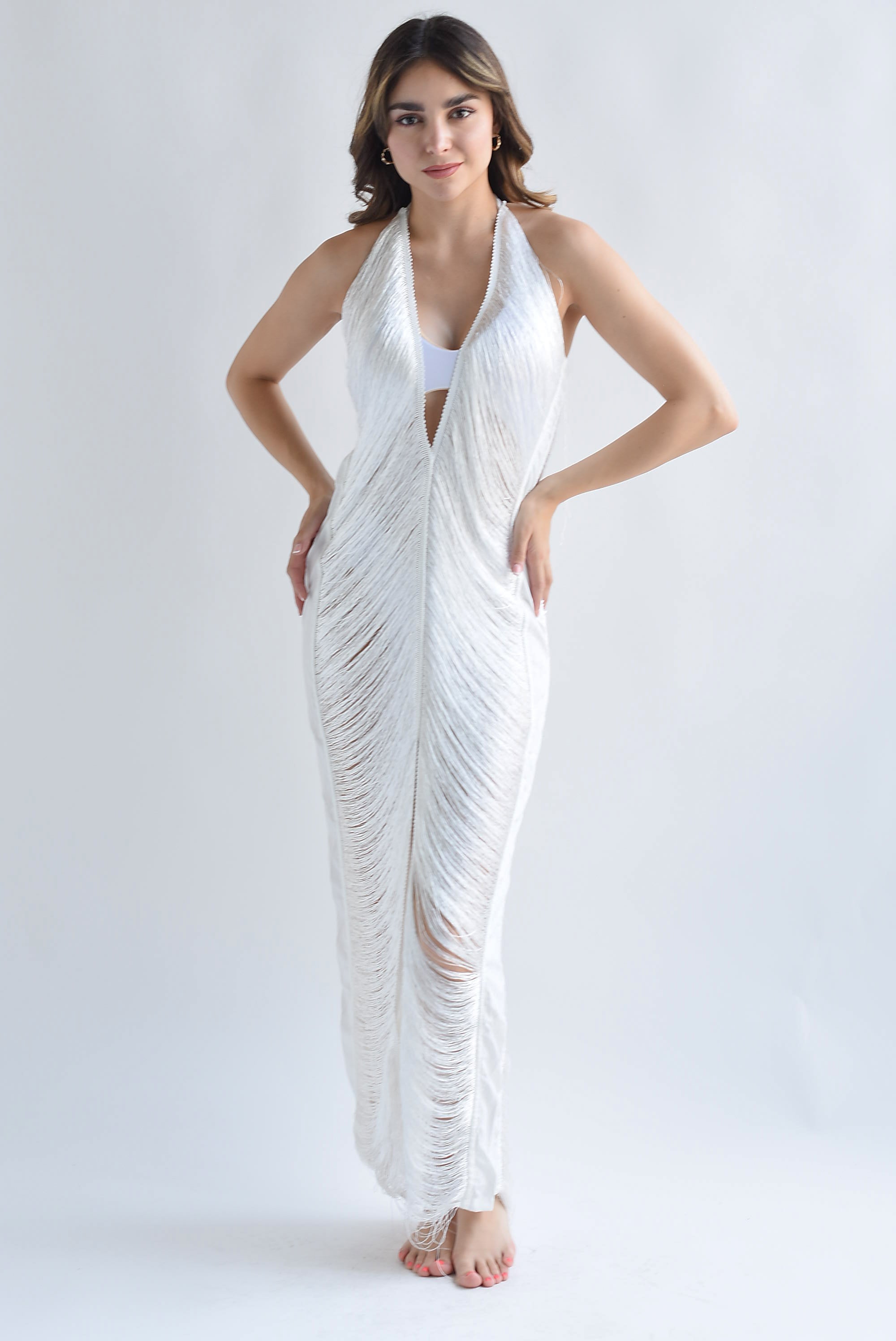 Vestido largo deshilado Blanco