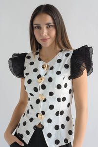 Fashion Styled Blusa polka dot olanes Blanca