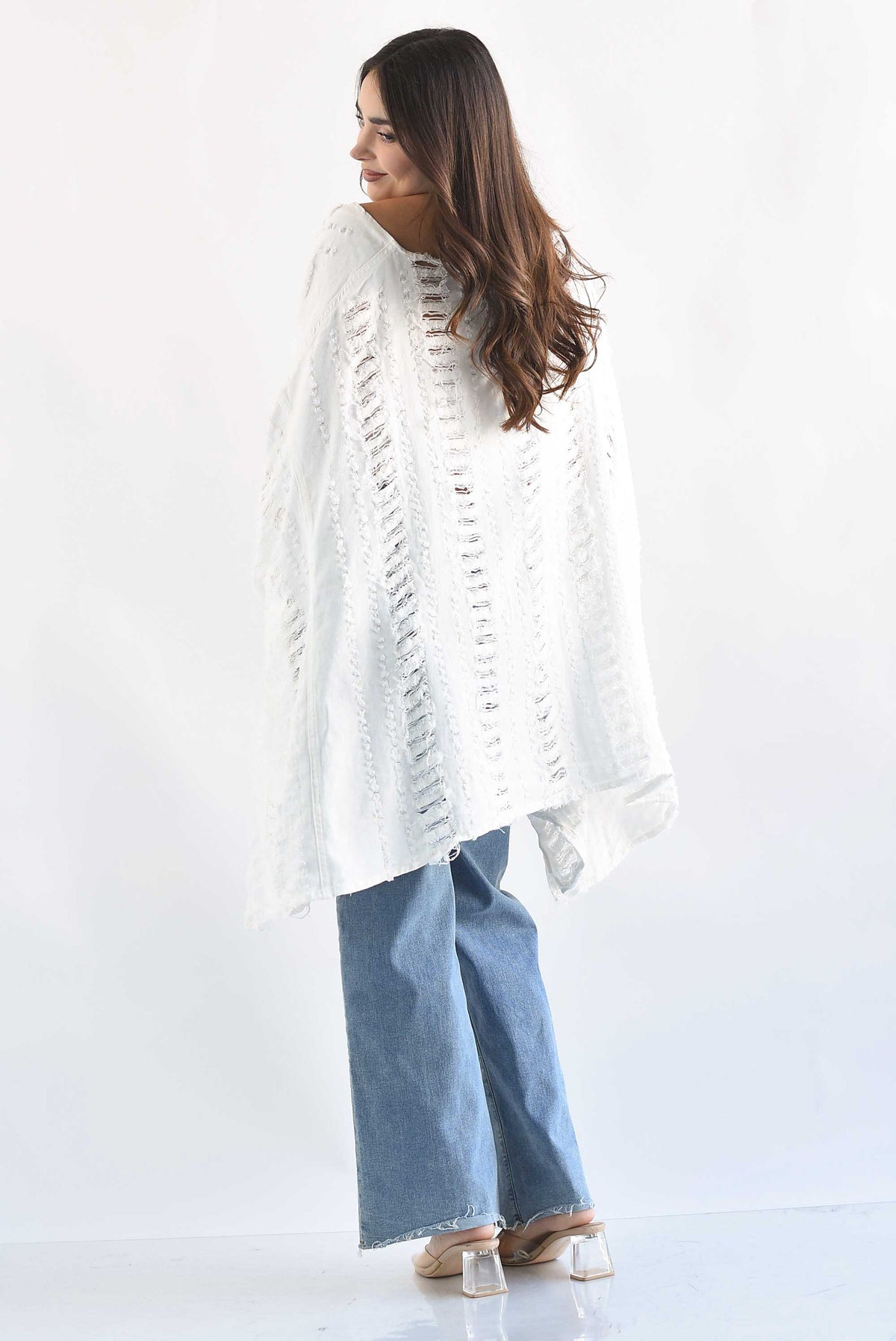 Poncho deshilado denim Blanco