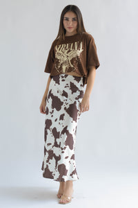 Fashion Styled Falda larga lencera corte A cow Espresso