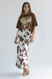 Fashion Styled Falda larga lencera corte A cow Espresso