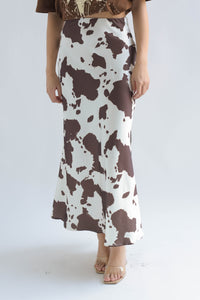 Fashion Styled Falda larga lencera corte A cow Espresso