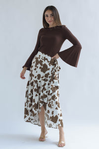 Fashion Styled Falda envolvente cow Café