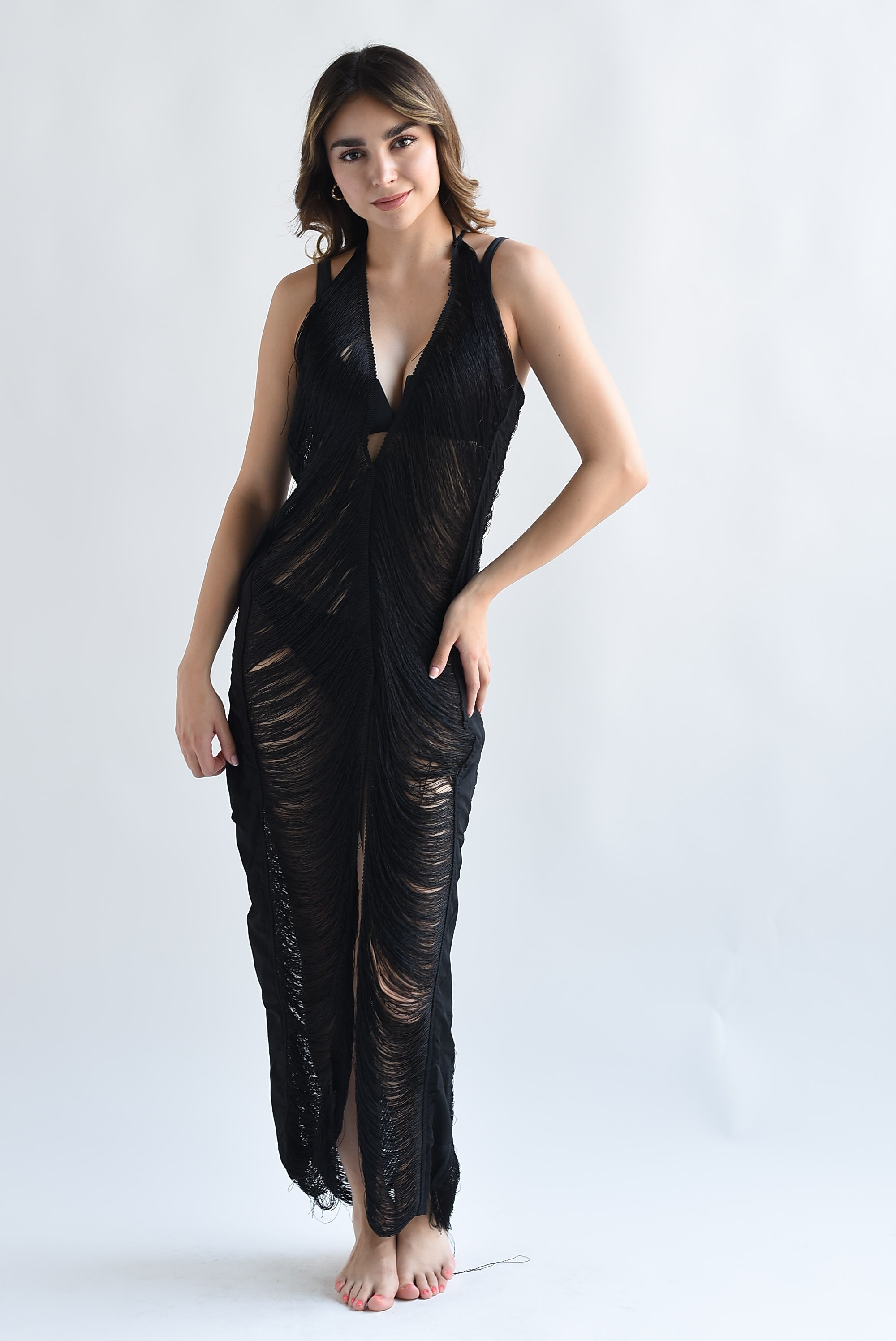 Vestido largo deshilado Negro