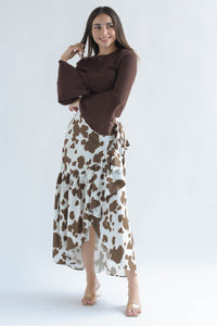 Fashion Styled Falda envolvente cow Café