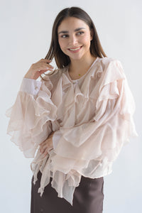 Fashion Styled Blusa olanes múltiples gasa Blush