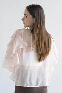 Fashion Styled Blusa olanes múltiples gasa Blush
