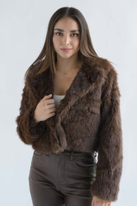 Fashion Styled Blazer crop faux fur Espresso