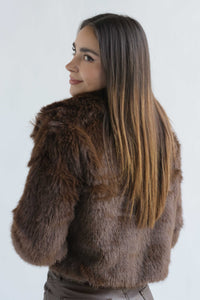 Fashion Styled Blazer crop faux fur Espresso