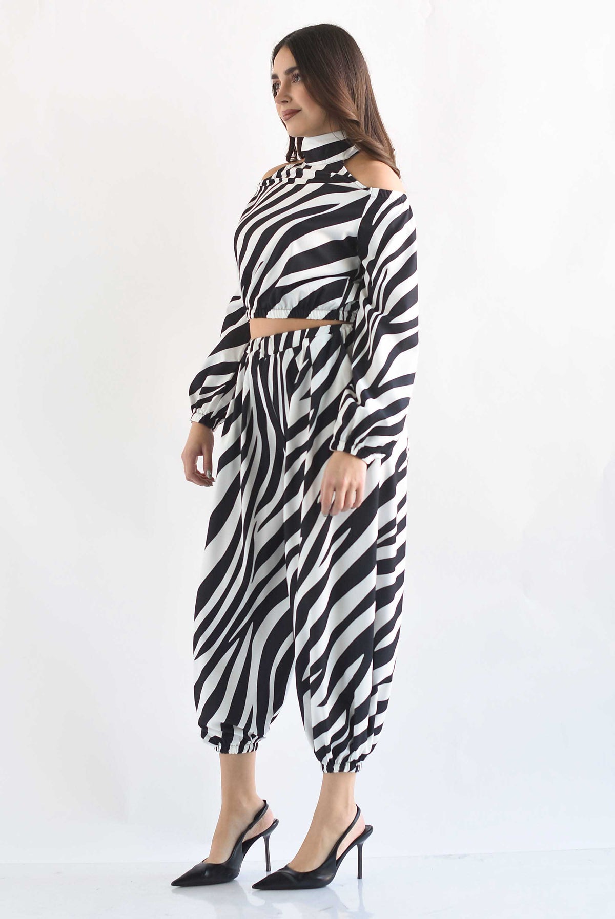 Set Pantalón globo y Blusa halter zebra