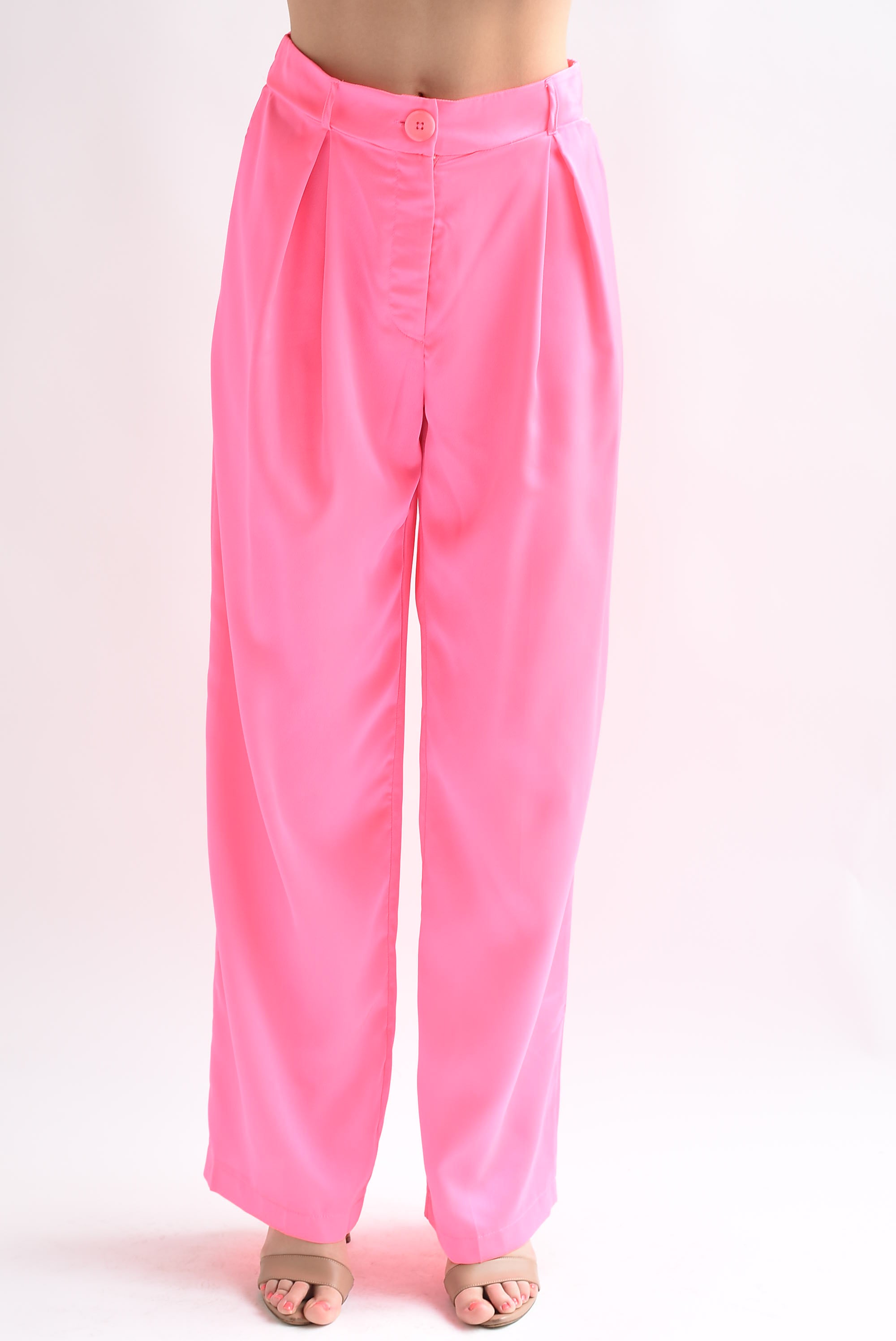 Pantalón pierna ancha pinzas Rosa Neón