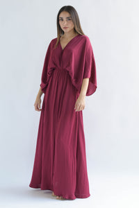 Fashion Styled Vestido largo manga vampiro Rojo