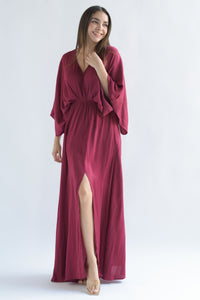 Fashion Styled Vestido largo manga vampiro Rojo